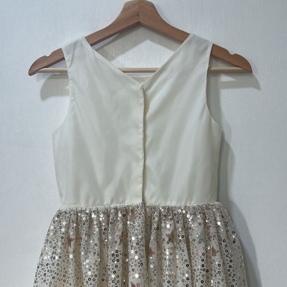 H&M GIRL FLARE SKIRT DRESS WITH GOLD SEQUIN STARS IVORY SLEEVELESS Sz 10 - Picture 4 of 16